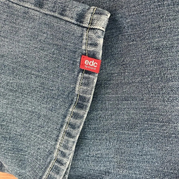 Y2K EDC by Esprit Embroidered Low Rise Jeans 2000s Straight Leg Blue Denim - Picture 9 of 10